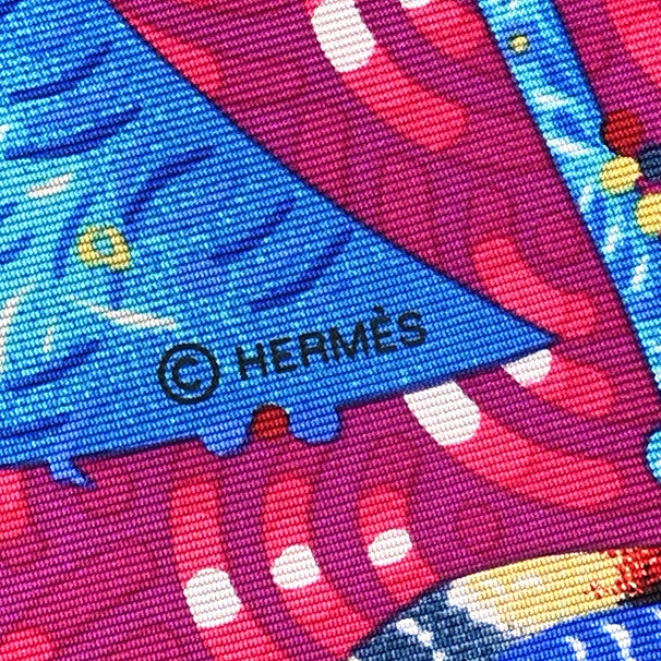Hermes Silk Bateau Fleuri Scarf 90 Violet Fuchsia Turquoise 4 of 5