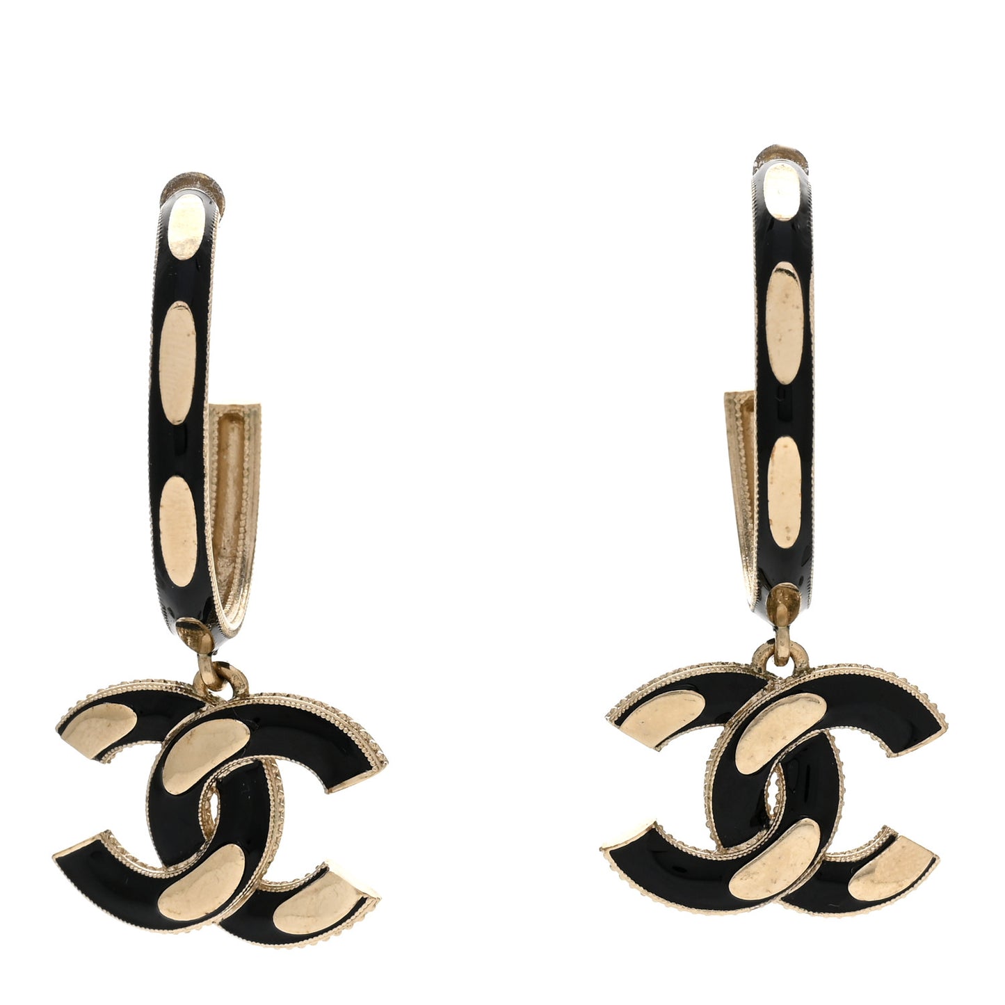 Enamel CC Drop Earrings Black Gold