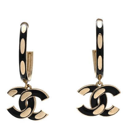 Chanel Enamel CC Drop Earrings Black Gold 1 of 4