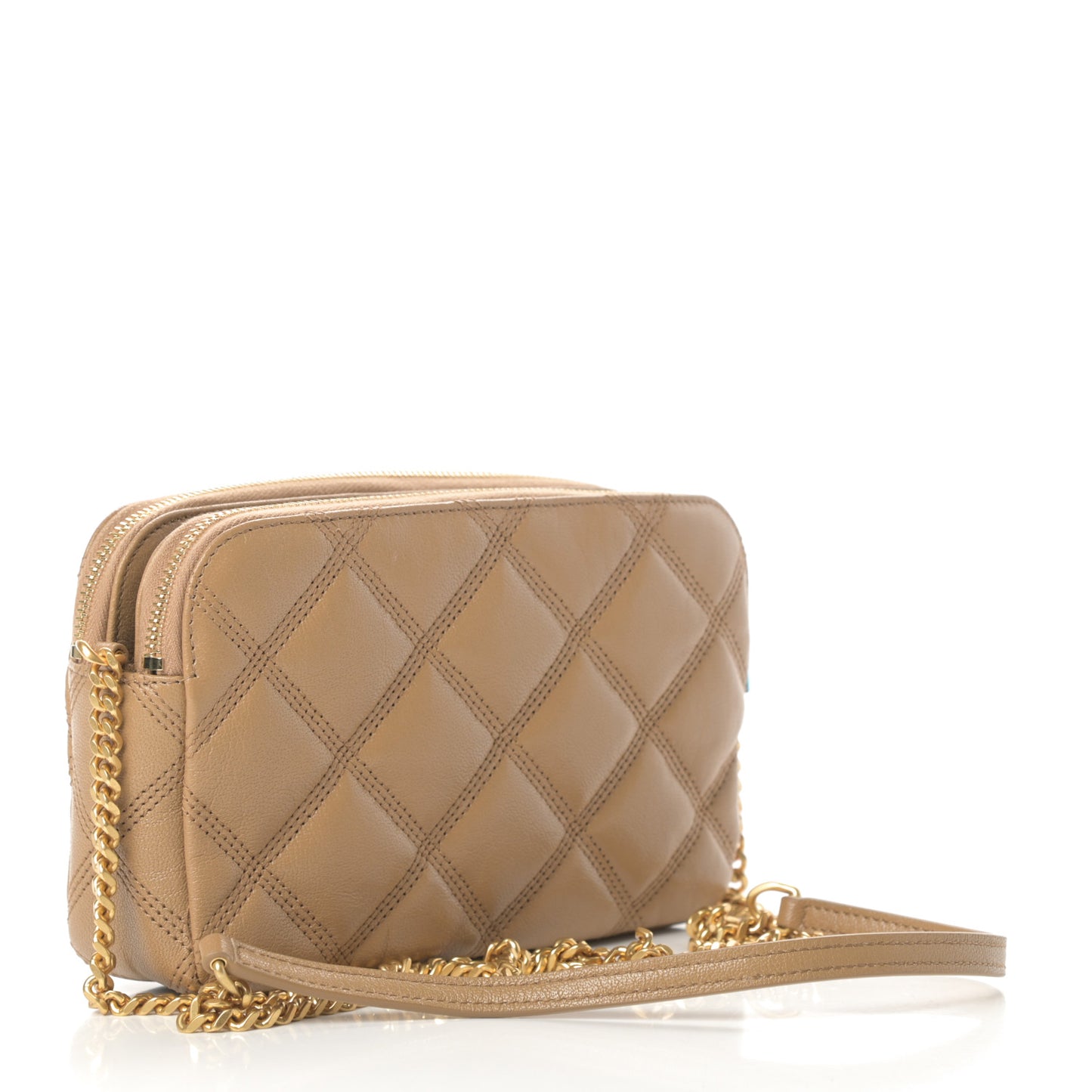 Grained Lambskin Quilted Mini Becky Double Zip Bag Natural Tan