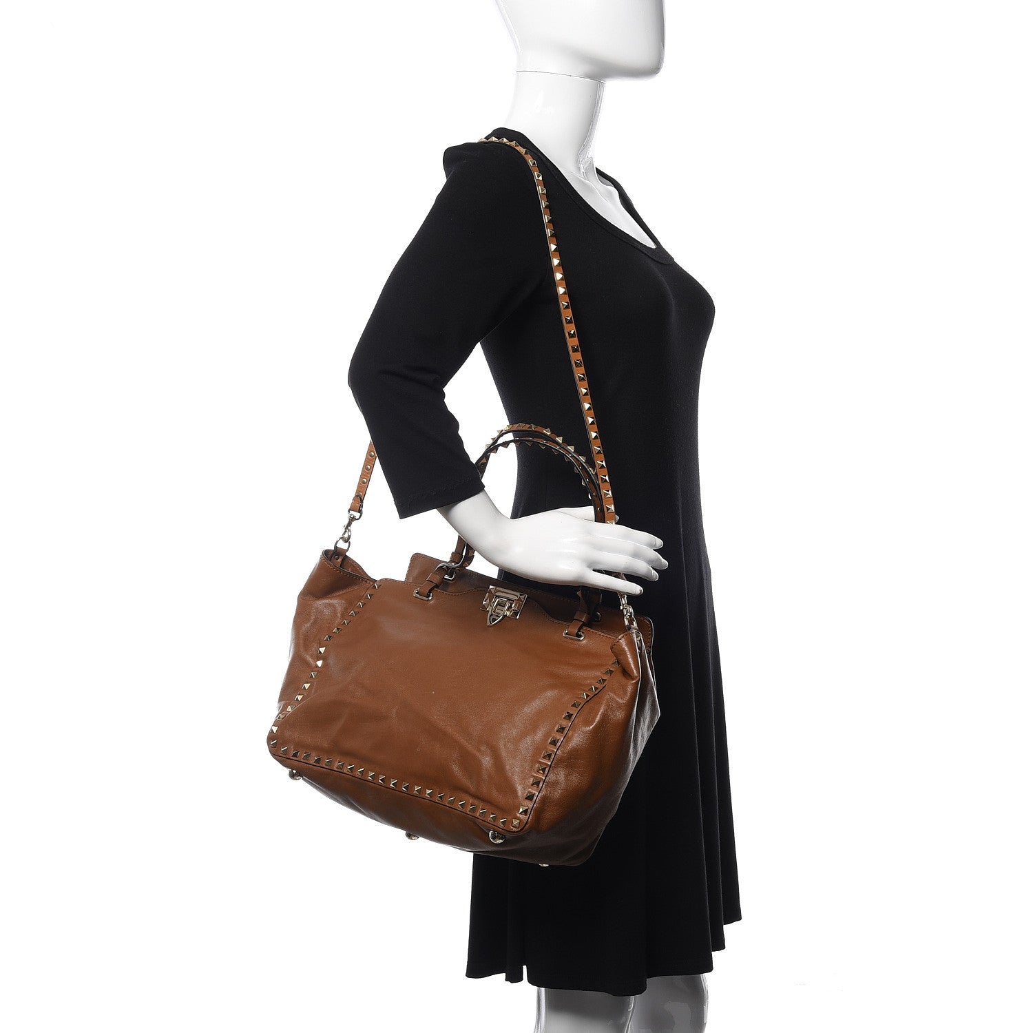 Valentino Garavani Vitello Medium Rockstud Tote Camel 2 of 10