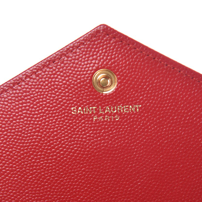 Saint Laurent Grain De Poudre Matelasse Chevron Monogram Chain Wallet New Red 6 of 7