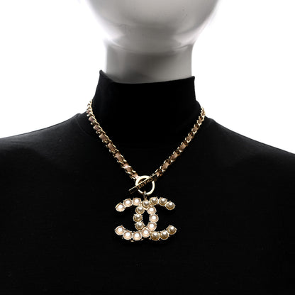 Chanel Pearl Crystal Lambskin Chain CC Dazzling Domino Necklace White Gold Pink 2 of 4
