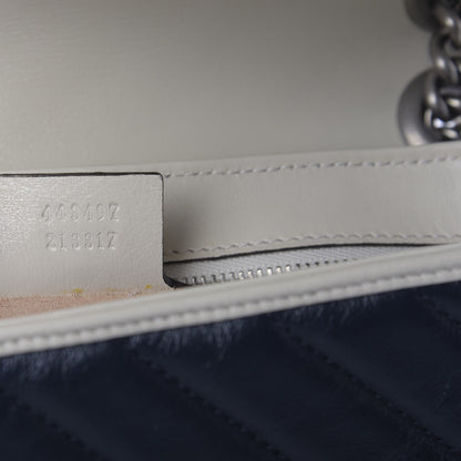 Gucci Vintage Effect Calfskin Matelasse Diagonal Small Torchon GG Marmont Shoulder Bag Blue Agata Mystic White 9 of 9