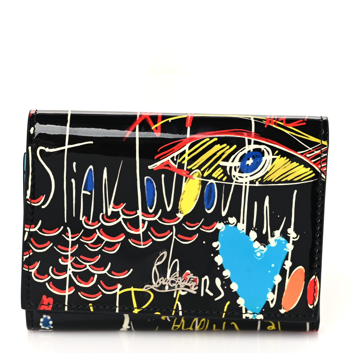 Christian Louboutin Patent Loubitag Loubiclutch Graffiti Mini Trifold Wallet Black 1 of 7