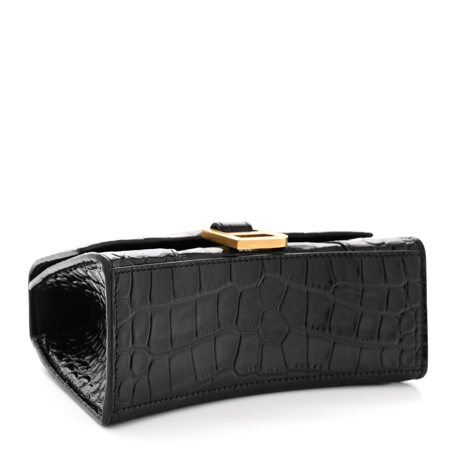 Balenciaga Shiny Calfskin Crocodile Embossed Hourglass Top Handle Bag XS Black 4 of 12