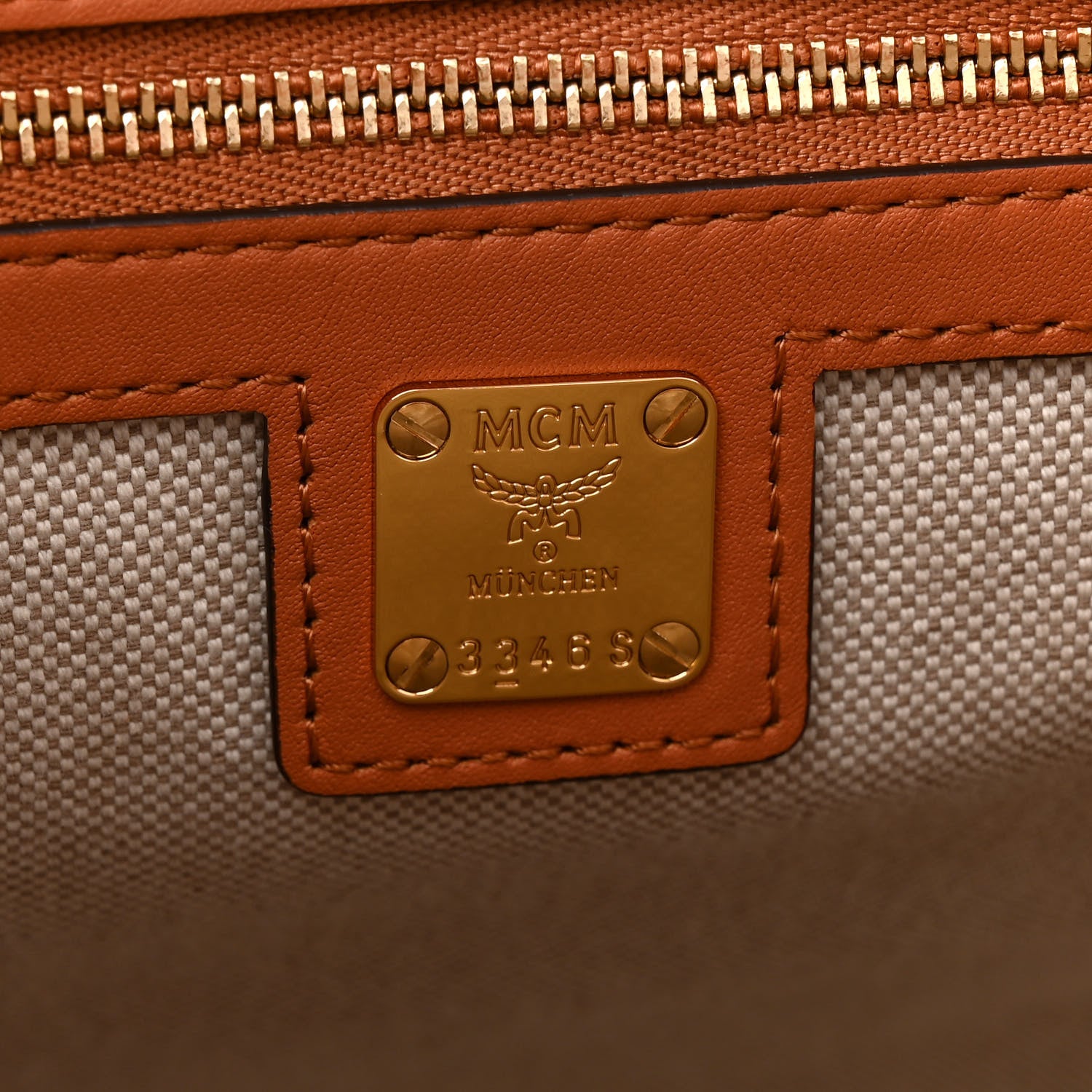 MCM Calfskin Linen Large Munchen Tote Cognac 8 of 15