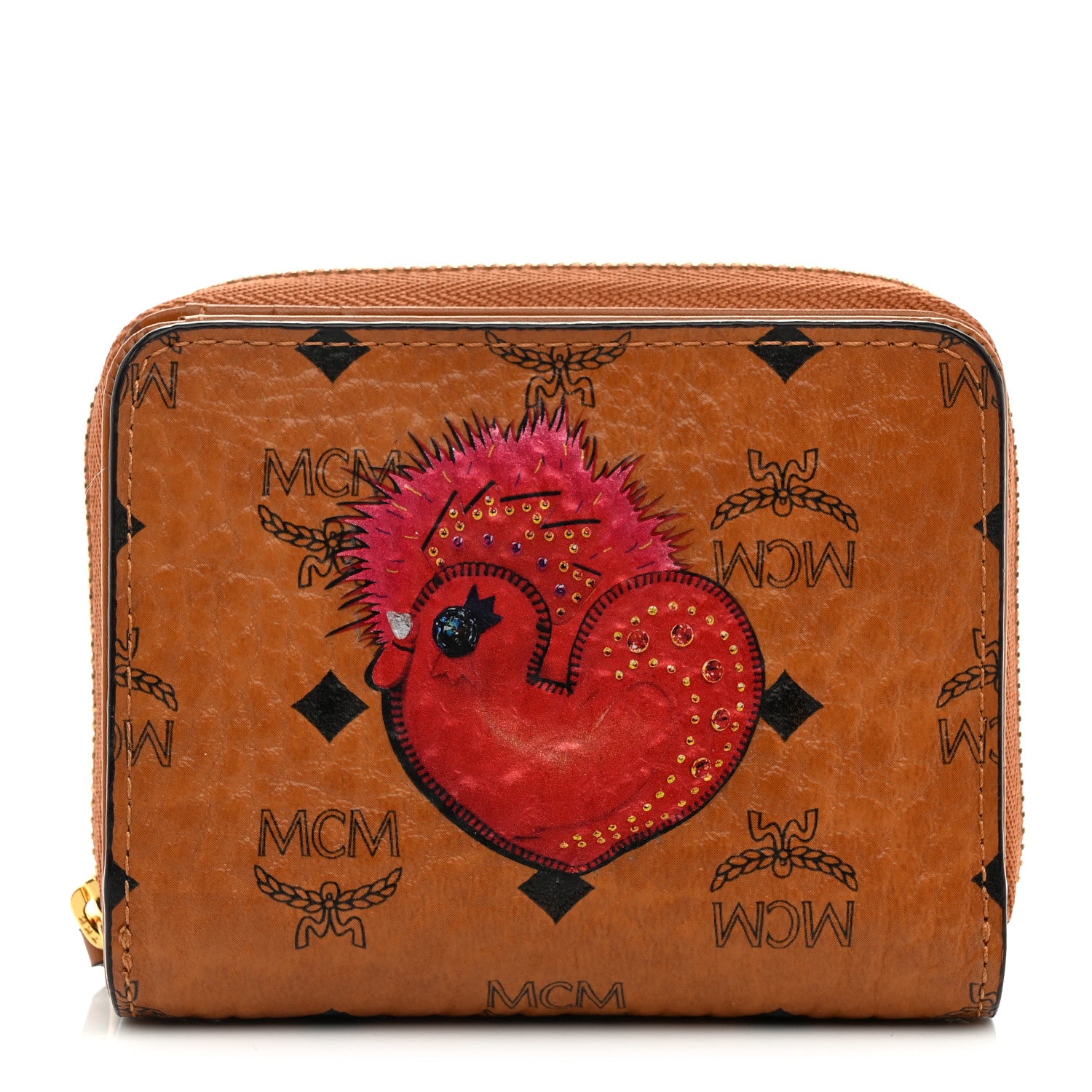 MCM Visetos New Year Series Rooster Mini Zip Around Wallet Cognac 1 of 8