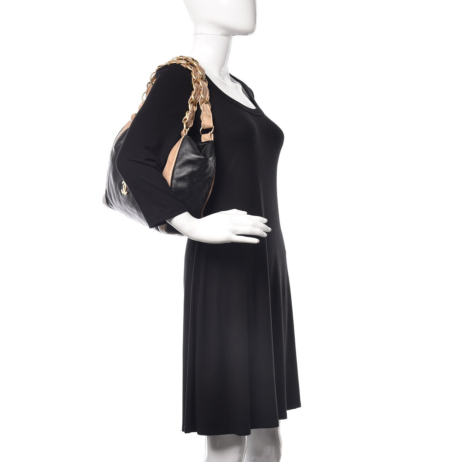 Chanel Lambskin Small Olsen Shoulder Bag Black Beige 2 of 11