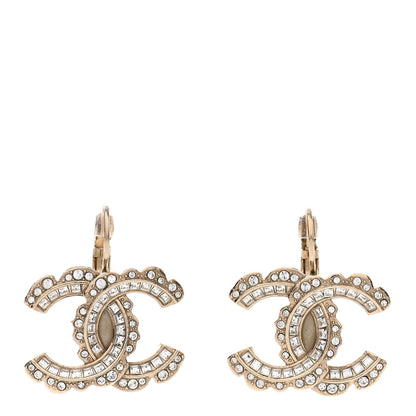 Chanel Baguette Crystal CC Dangle Earrings Light Gold 1 of 4