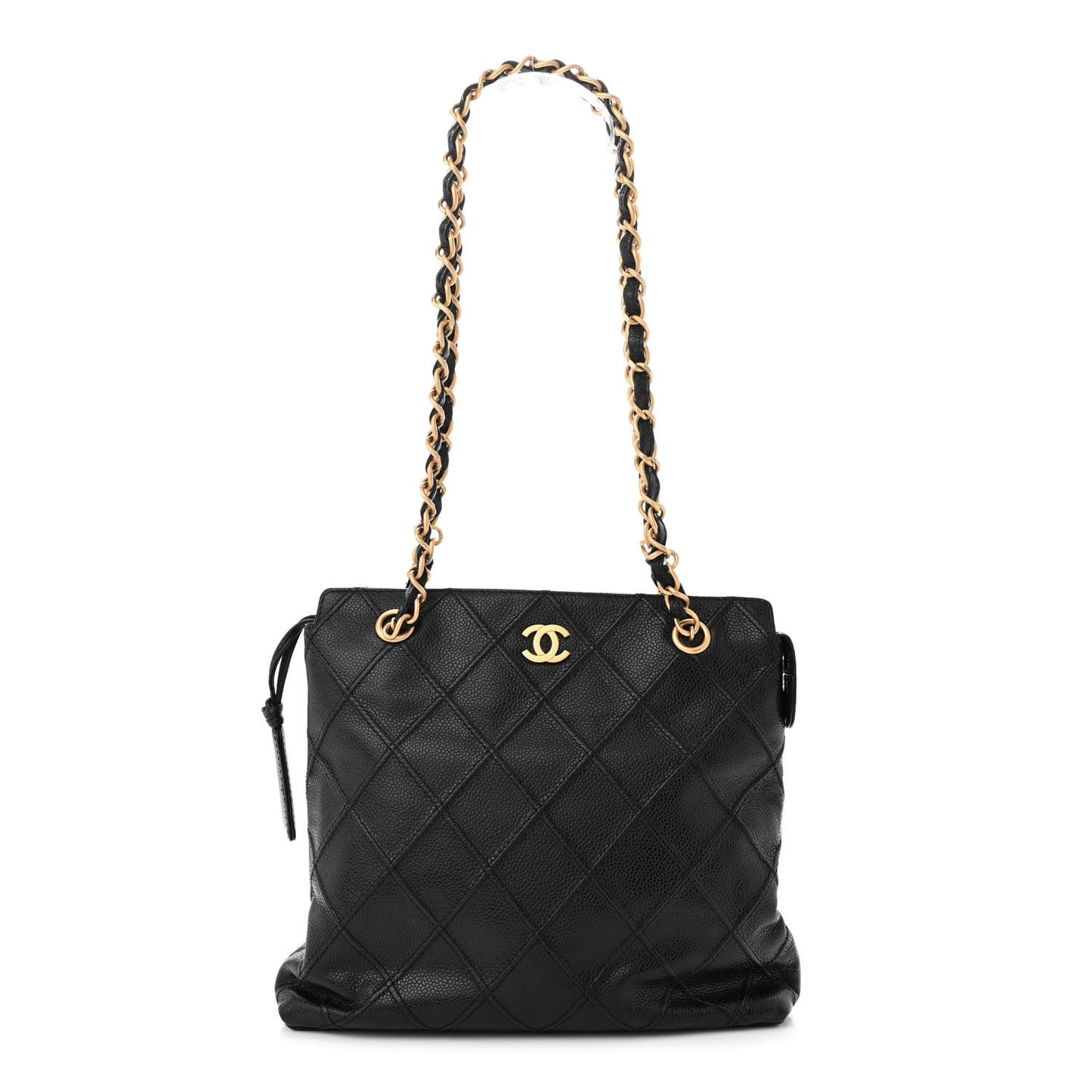 Caviar Diamond Embossed Shoulder Bag Black