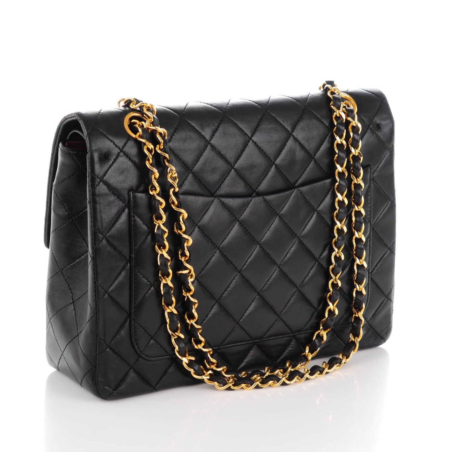 Lambskin Quilted Medium Double Flap Black