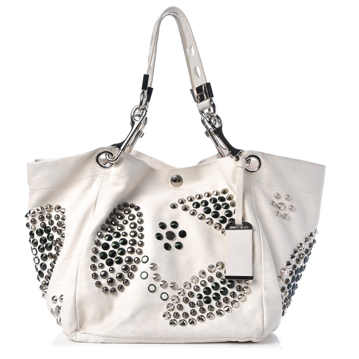 Calfskin Studded Lola Tote White