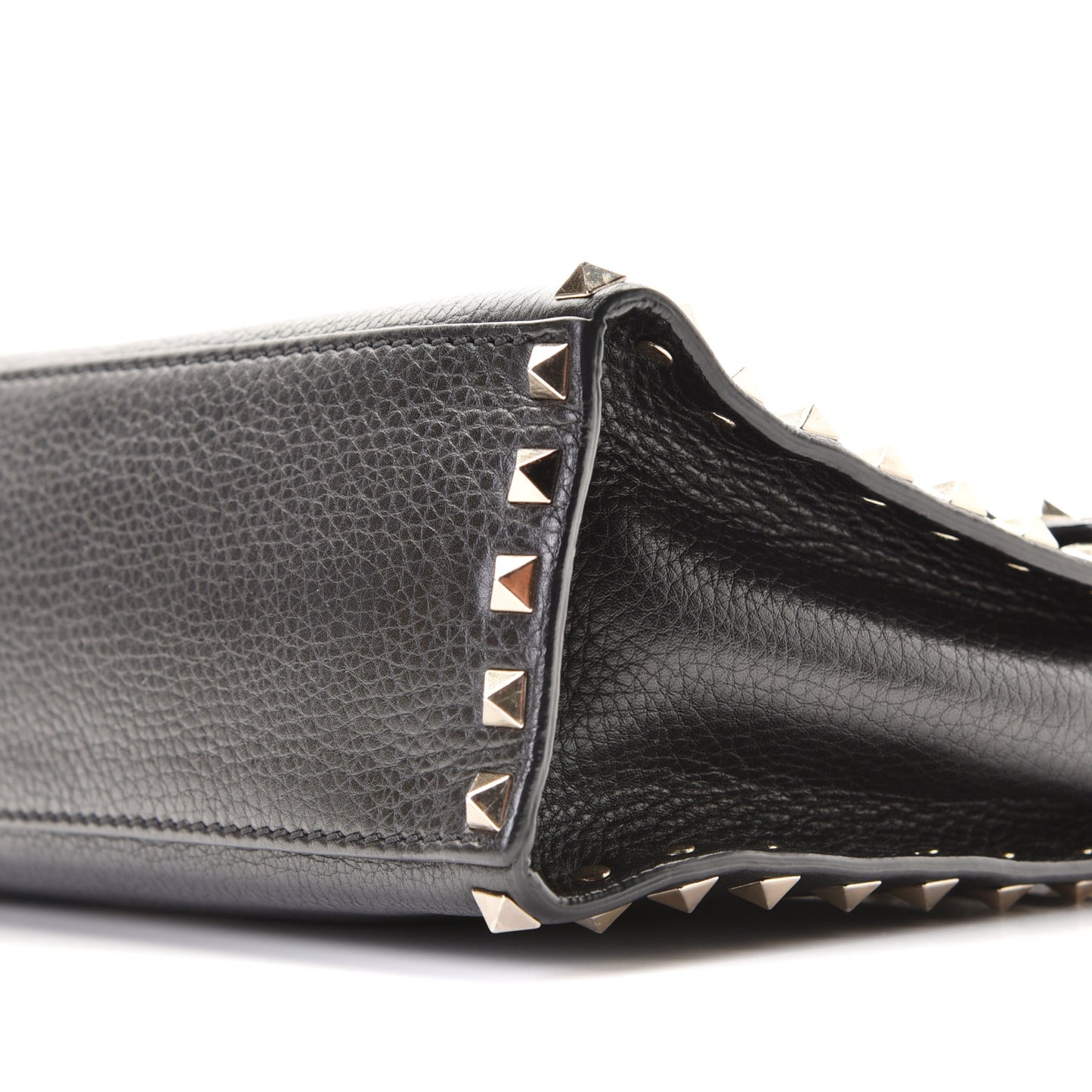 Pebbled Calfskin Small Rockstud Single Handle Flap Bag Black