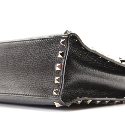 Valentino Garavani Pebbled Calfskin Small Rockstud Single Handle Flap Bag Black 8 of 11