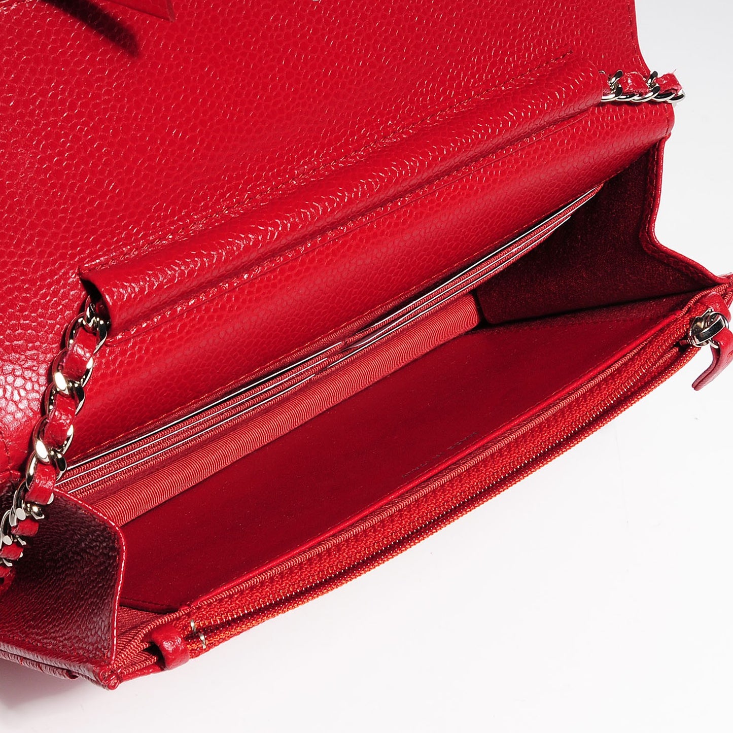 Caviar Quilted Wallet on Chain WOC Red