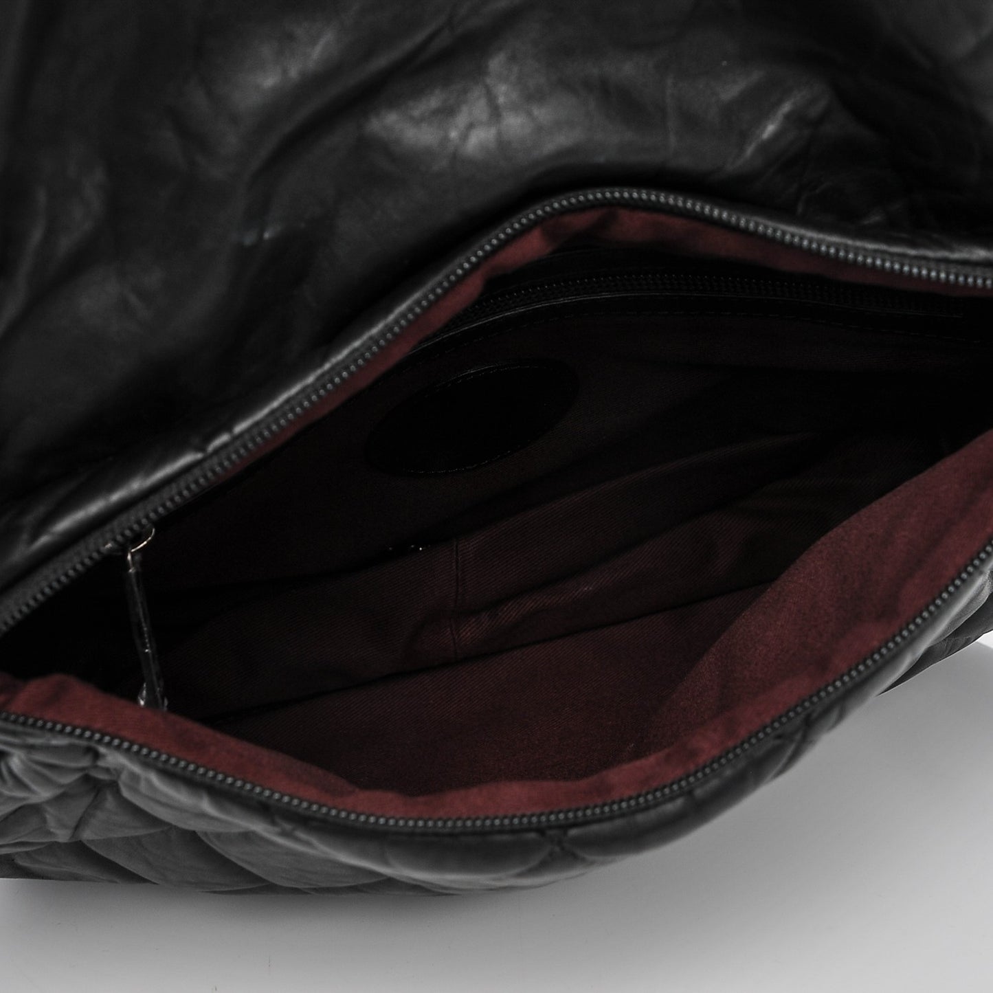 Aged Calfskin Quilted Expandable Messenger Black