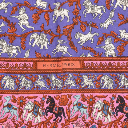 Hermes Cashmere Silk Chasse En Inde Shawl 140 Rose Bonbon Lavende Gris 4 of 6