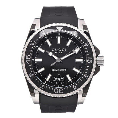 Gucci Stainless Steel Rubber 45mm Dive Quartz Watch Black 1 of 7