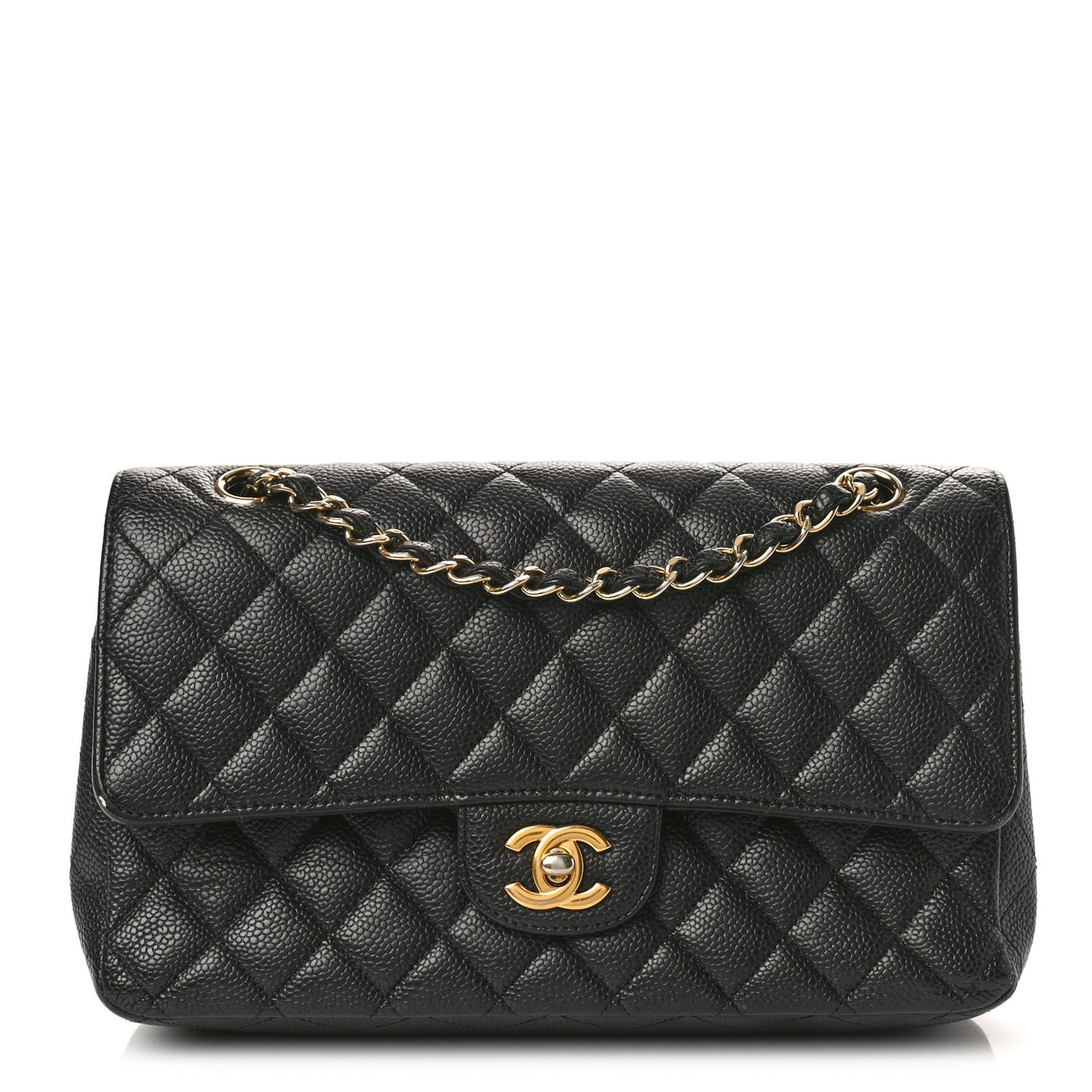 Caviar Quilted Medium Double Flap Black