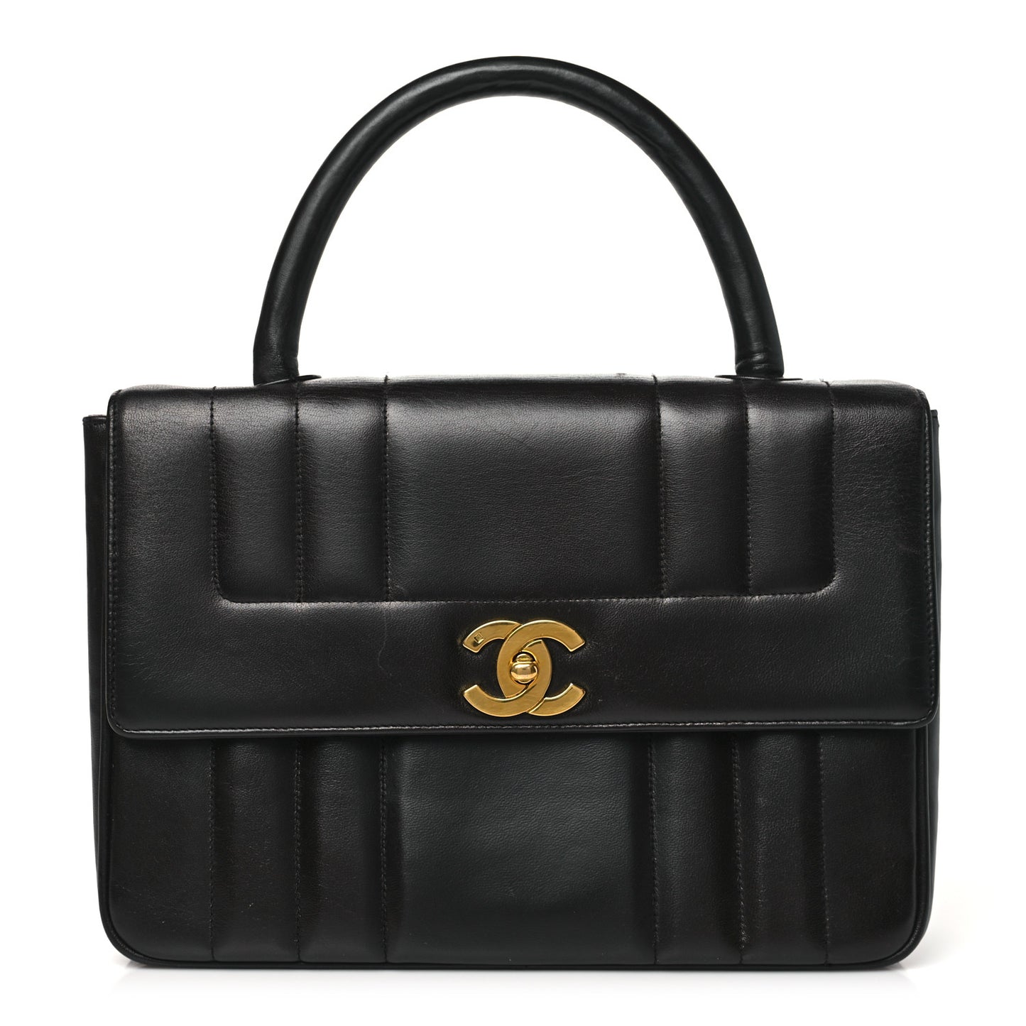 Lambskin Vertical Quilted Kelly Flap Bag Black