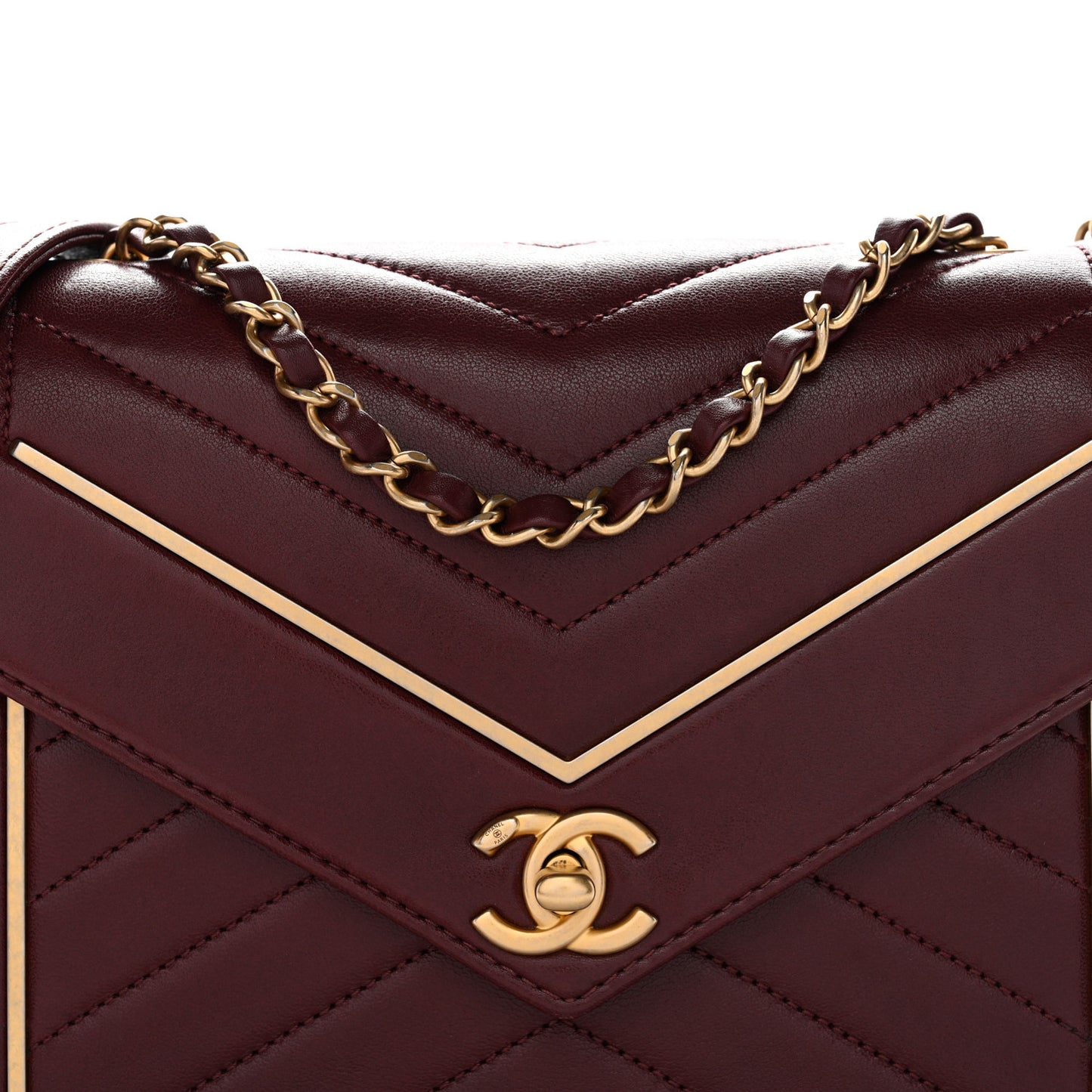 Lambskin Reversed Chevron Quilted Flap Dark Red