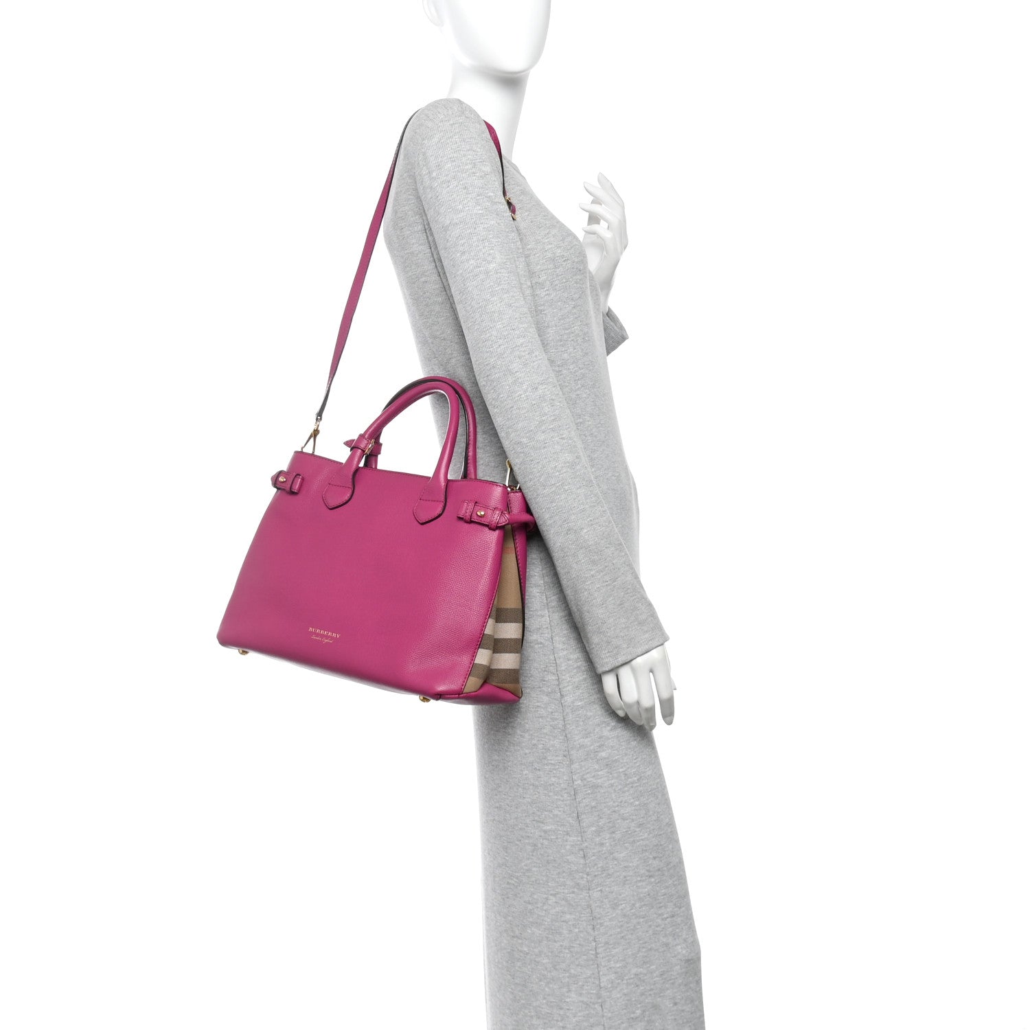 Burberry Grainy Calfskin House Check Medium Banner Tote Brilliant