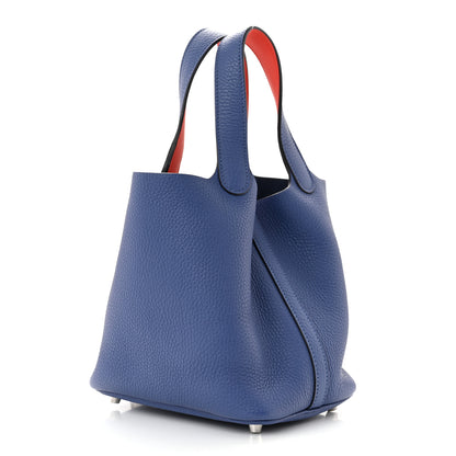 Hermes Taurillon Clemence Swift Eclat Picotin Lock 18 PM Bleu Brighton Capucine 3 of 11