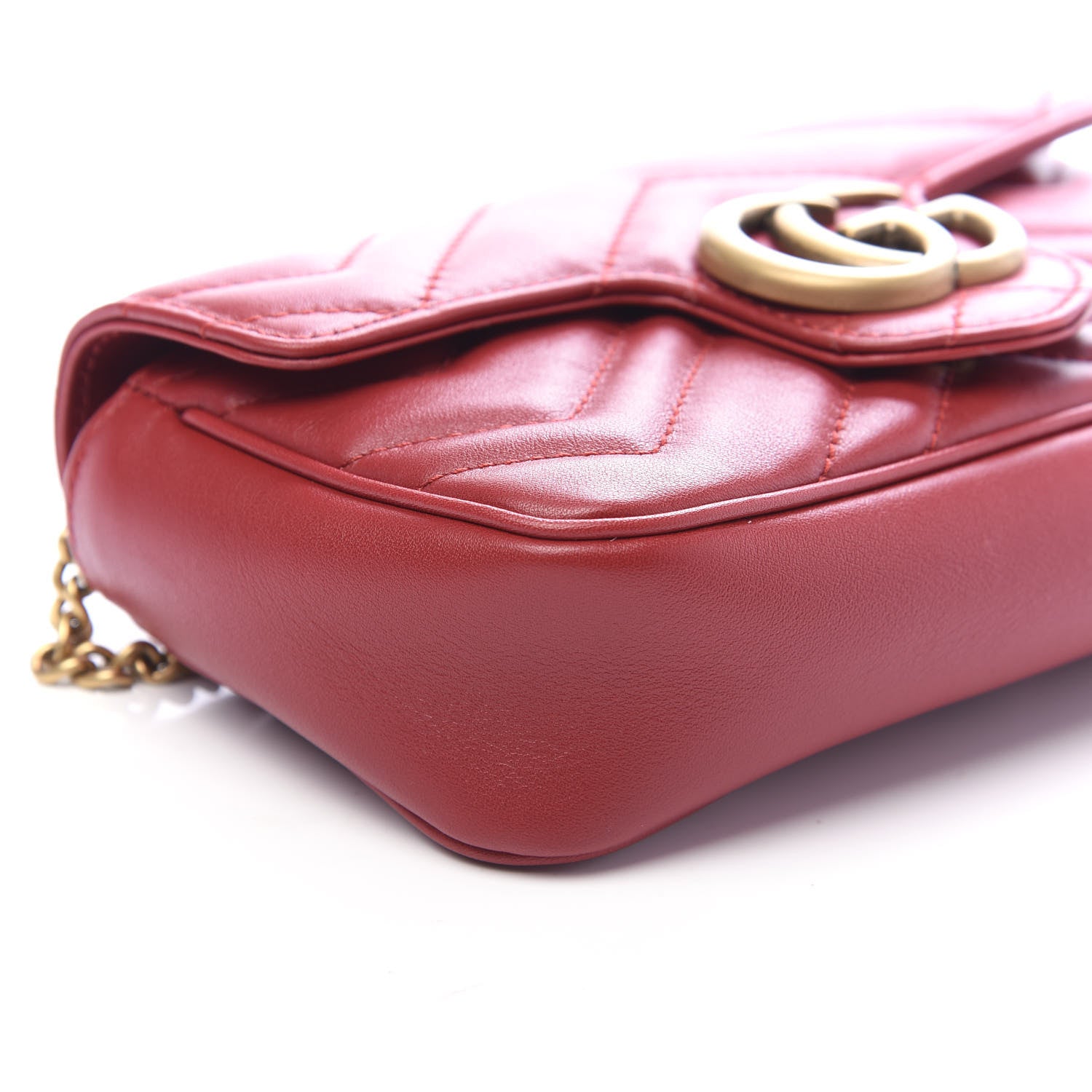Gucci Calfskin Matelasse Super Mini GG Marmont Shoulder Bag Hibiscus Red 7 of 8