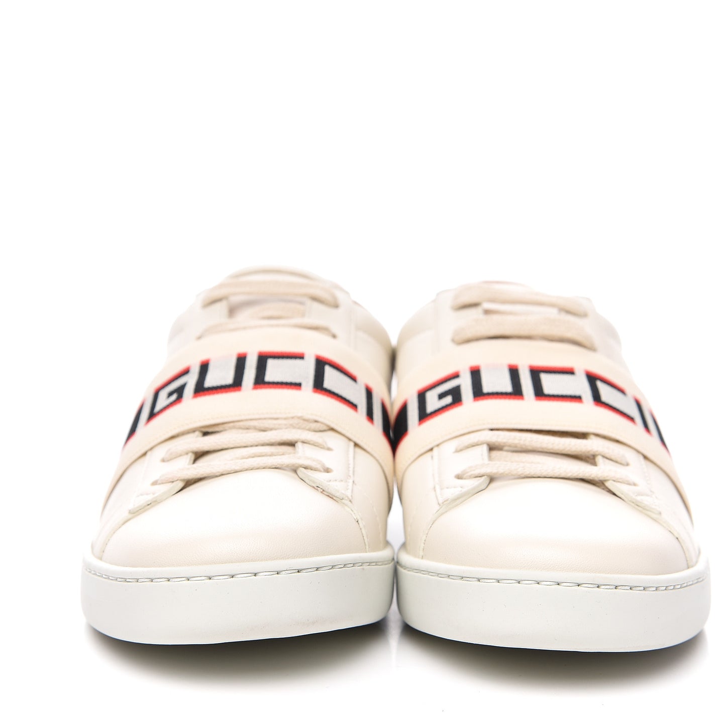 Calfskin Stripe Womens New Ace Sneakers 38 New Mystic White Ecru Red Flame