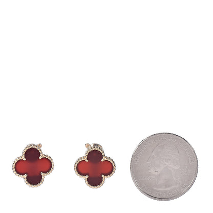 Van Cleef & Arpels 18K Yellow Gold Carnelian Vintage Alhambra Earrings 2 of 5