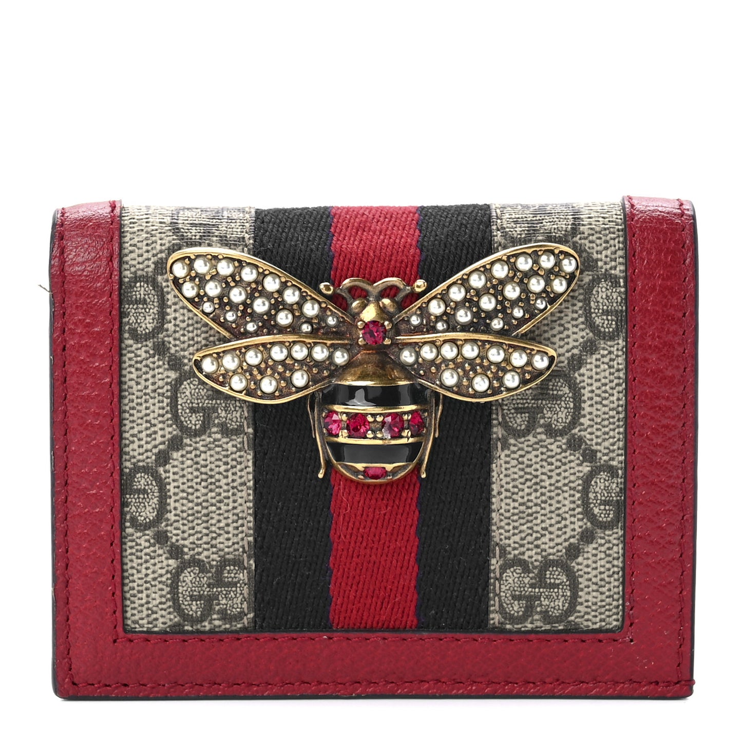 GG Supreme Monogram Queen Margaret Card Case Red