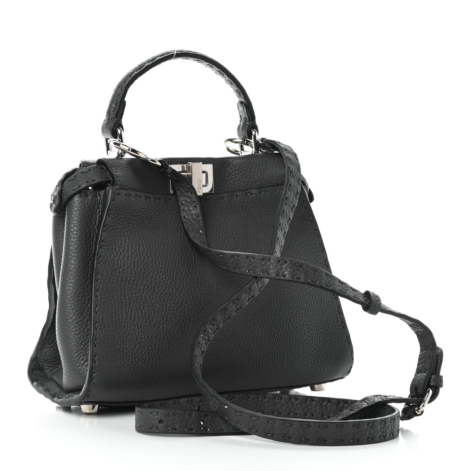 Fendi Cuoio Romano Selleria Bi-Color Mini Peekaboo Iconic Satchel Asfalto Latte 3 of 8