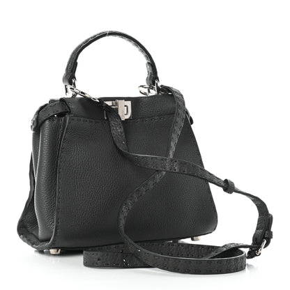 Fendi Cuoio Romano Selleria Bi-Color Mini Peekaboo Iconic Satchel Asfalto Latte 3 of 8