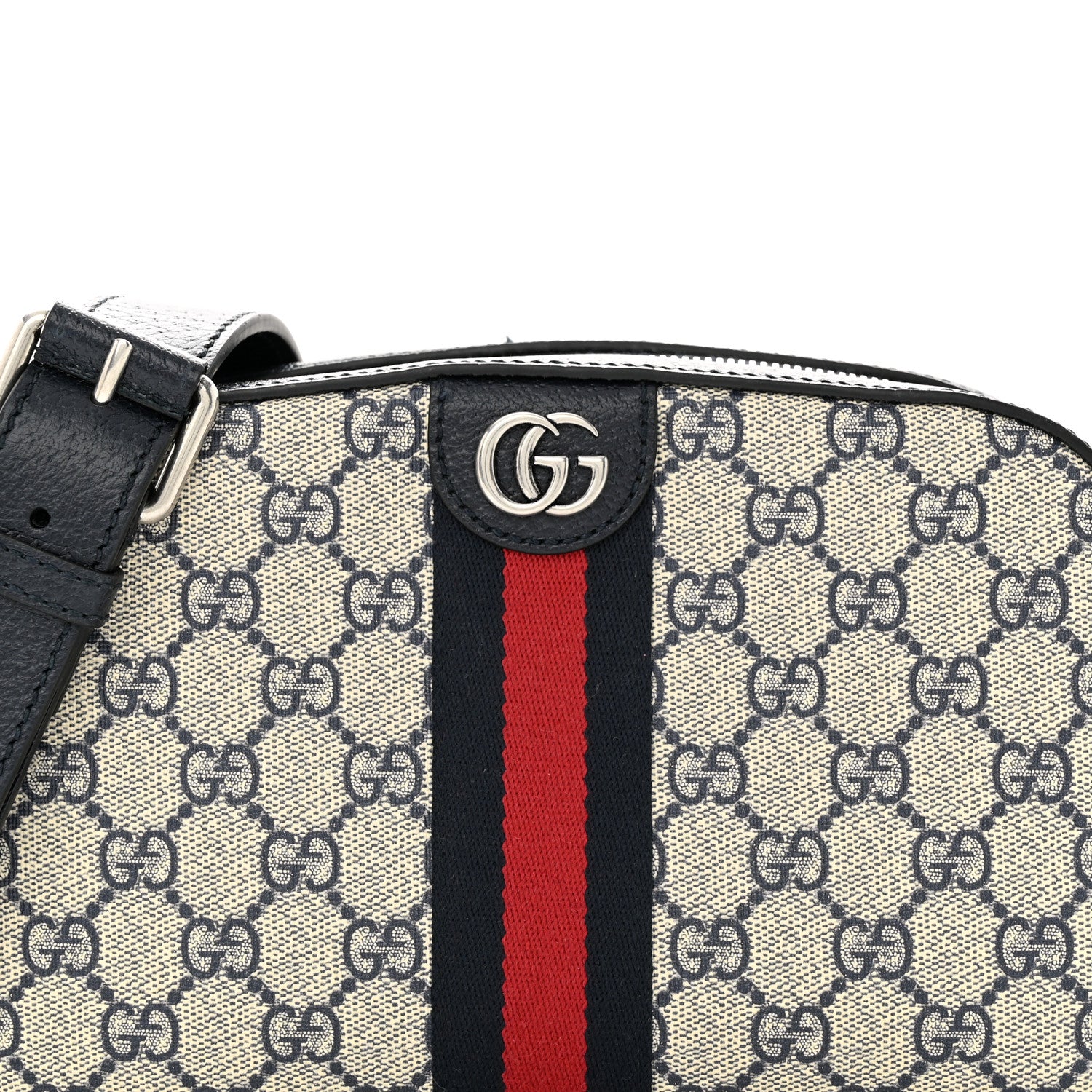 Gucci GG Supreme Monogram Textured Dollar Calfskin Web Small Ophidia Camera Bag Beige Blue 9 of 17