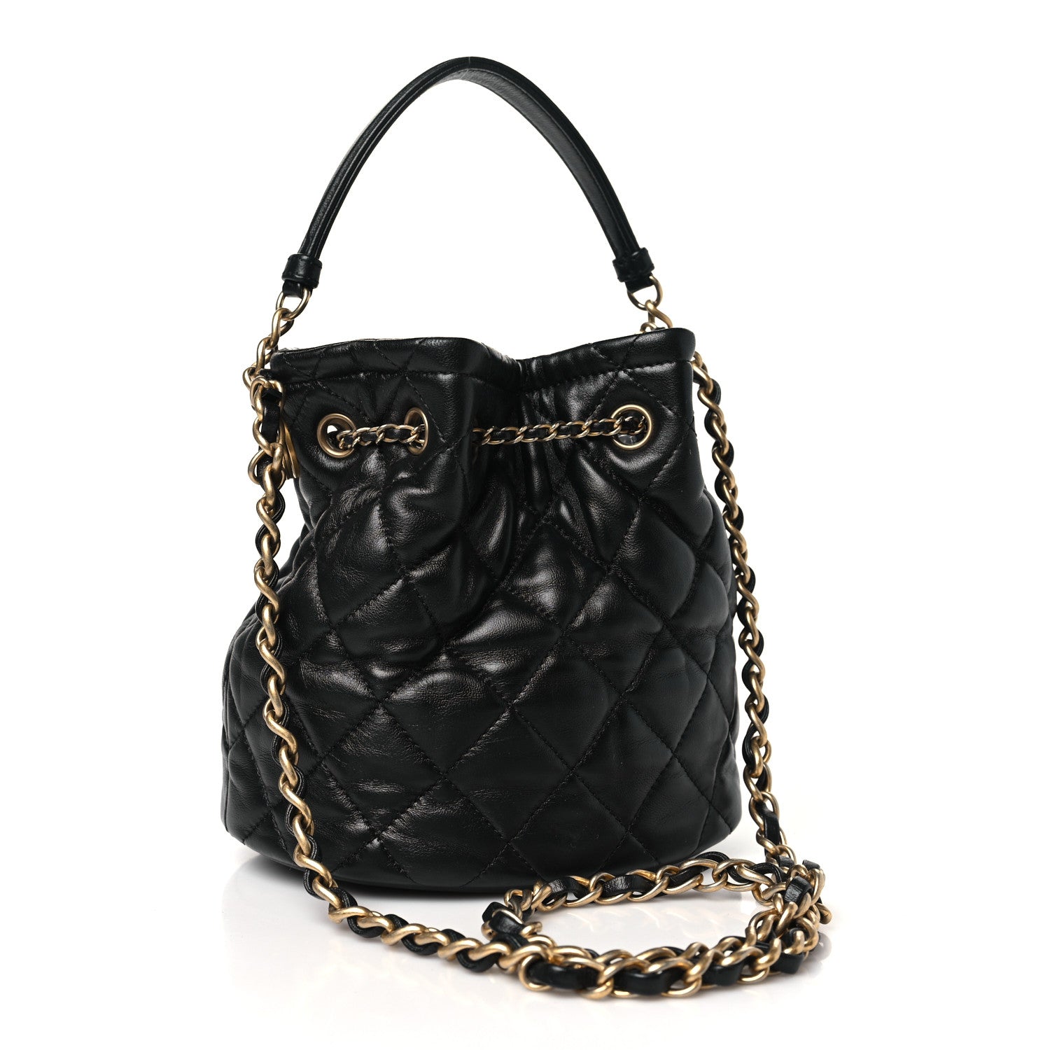 Chanel Lambskin Quilted Mini CC Drawstring Bucket Bag Black 3 of 10
