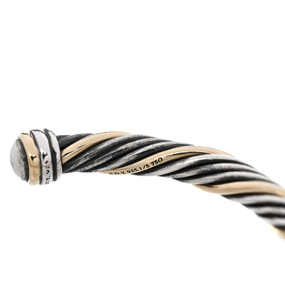 David Yurman Sterling Silver 18K Yellow Gold 5mm Twist Cable Cuff Bracelet 3 of 4