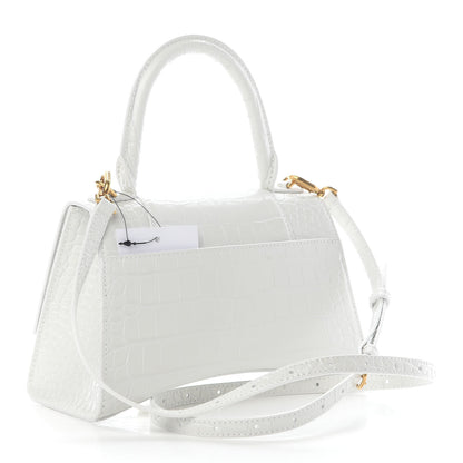 Balenciaga Shiny Calfskin Crocodile Embossed Small Hourglass Top Handle Bag White 3 of 8