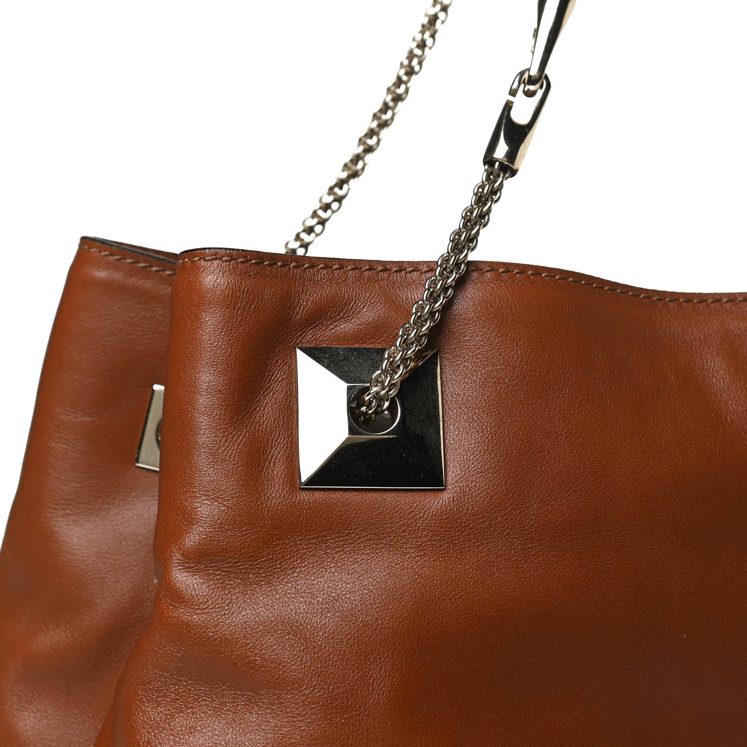 Valentino Garavani Calfskin Macro Rockstud Chain Shoulder Bag Brown 12 of 16