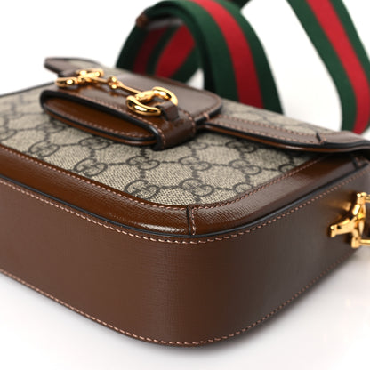 Gucci GG Supreme Monogram Azalea Calfskin Web Mini Horsebit 1955 Shoulder Bag Beige Ebony Brown Sugar 9 of 9