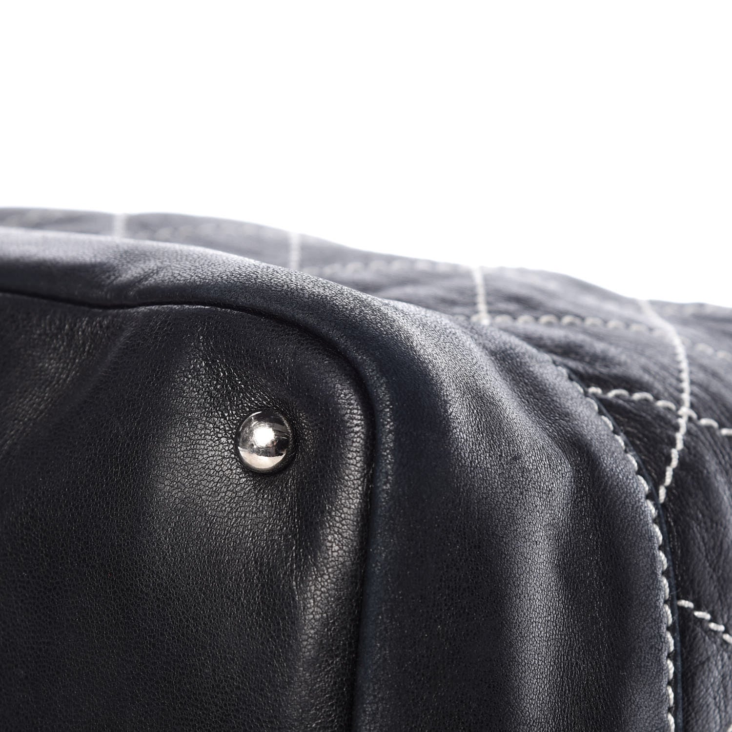 Chanel Lambskin Contrast Stitch Large Drawstring Tote Black 15 of 17