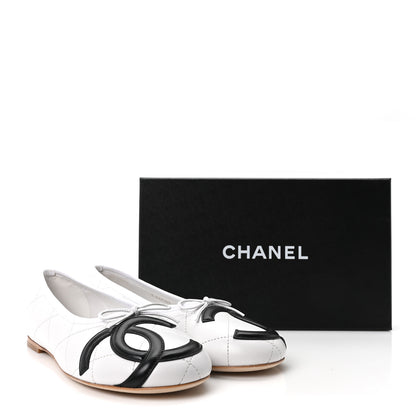 Chanel Lambskin Quilted CC Cambon Ballet Flats 41 White Black 10 of 10