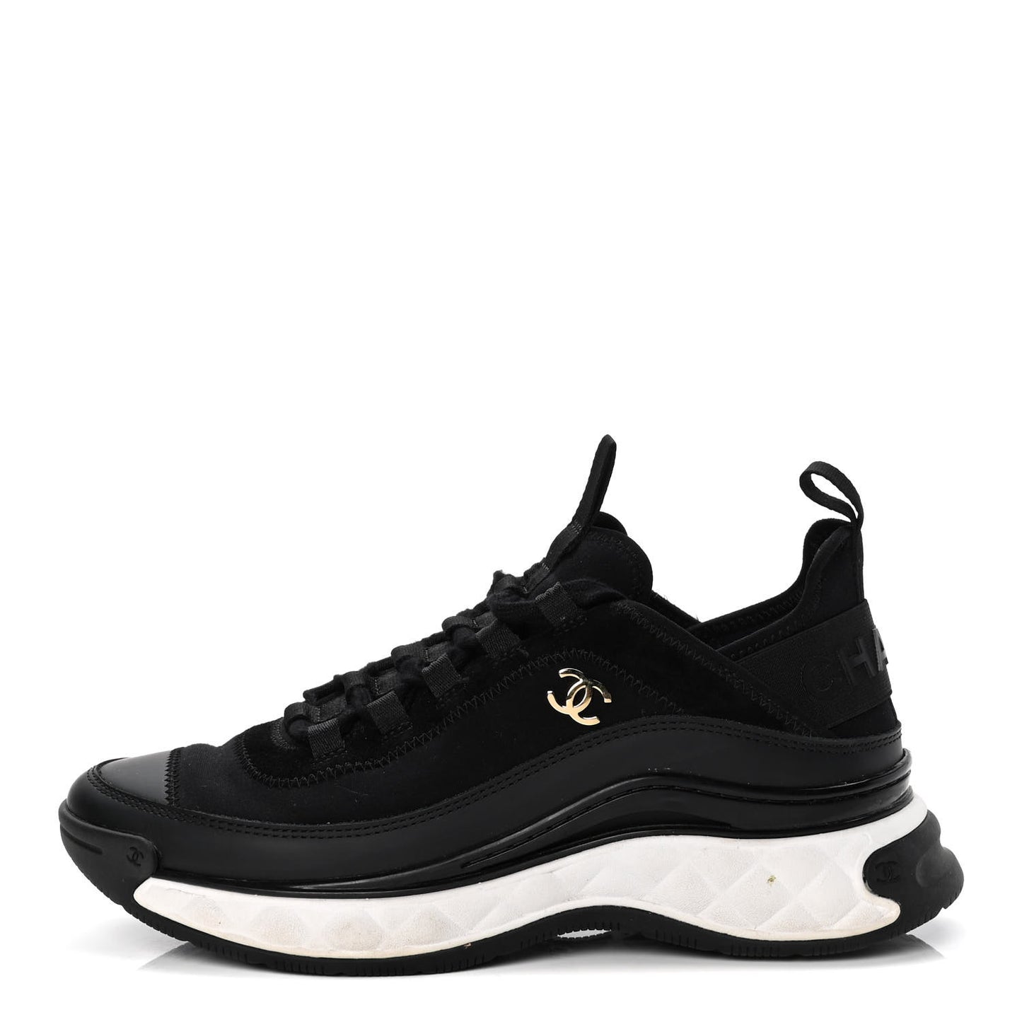 Velvet Calfskin Mixed Fibers CC Sneakers 38 Black