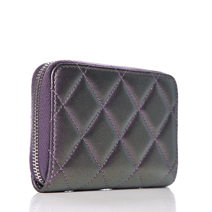Chanel Metallic Lambskin Quilted Zip Around Coin Purse Wallet Purple 4 of 8