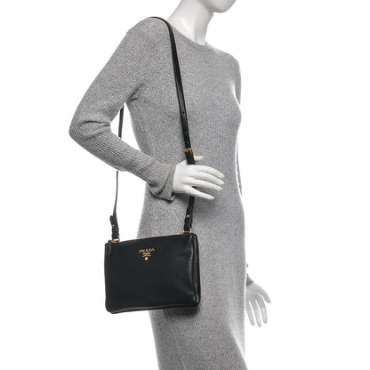 Prada Vitello Phenix Double Zip Crossbody Bag Black 2 of 8
