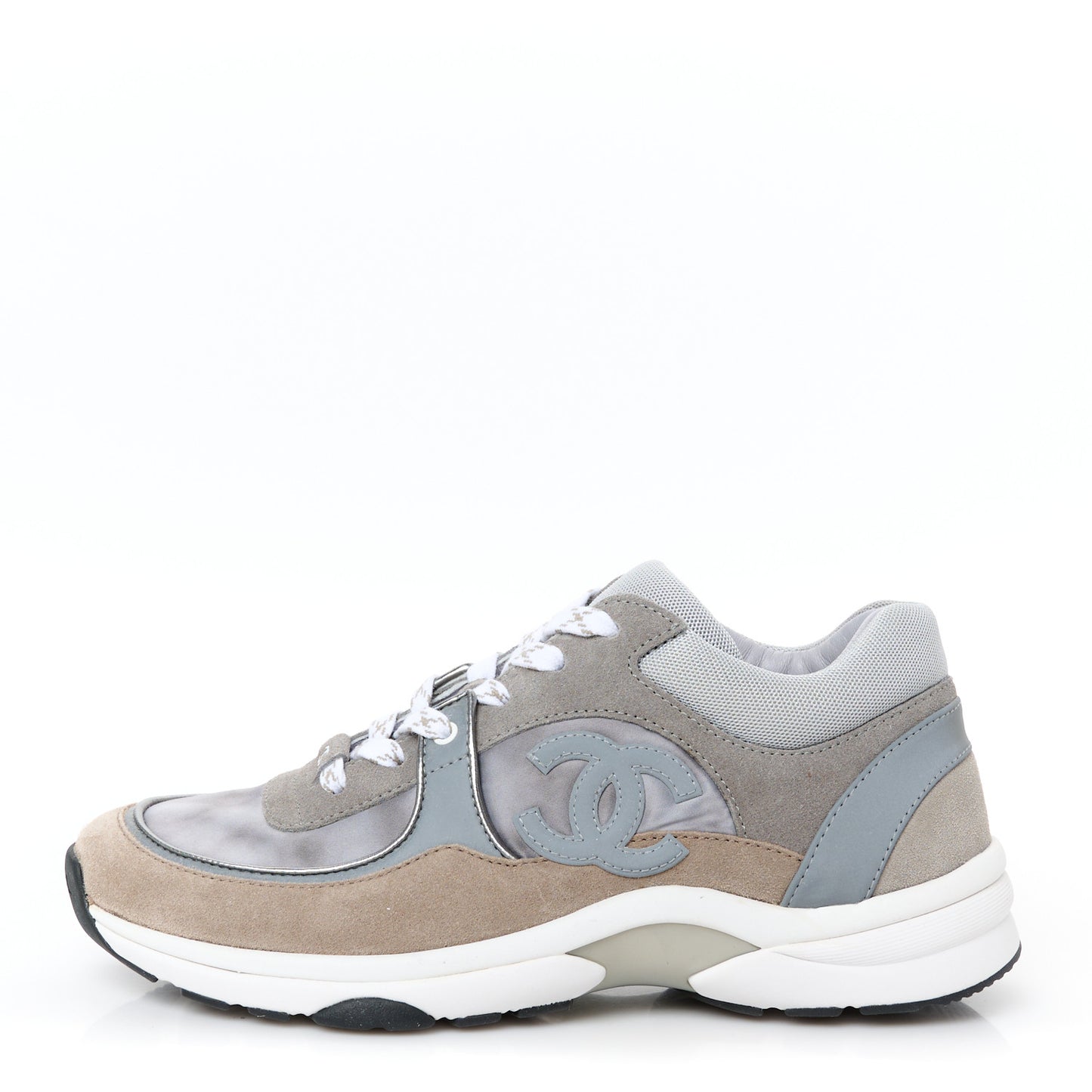Fabric Suede Calfskin CC Sneakers 39 Grey Beige