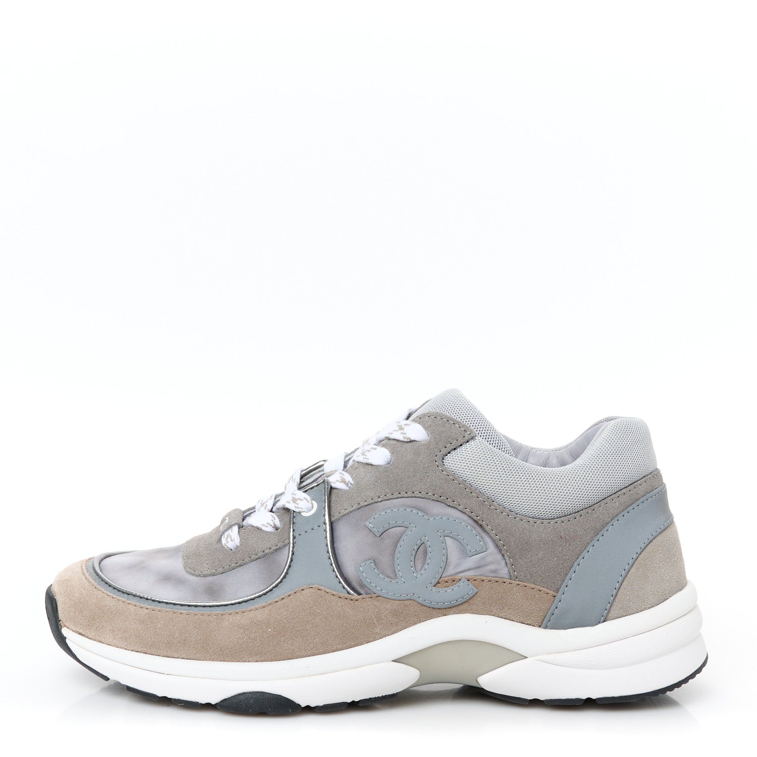 Chanel Fabric Suede Calfskin CC Sneakers 39 Grey Beige 1 of 10