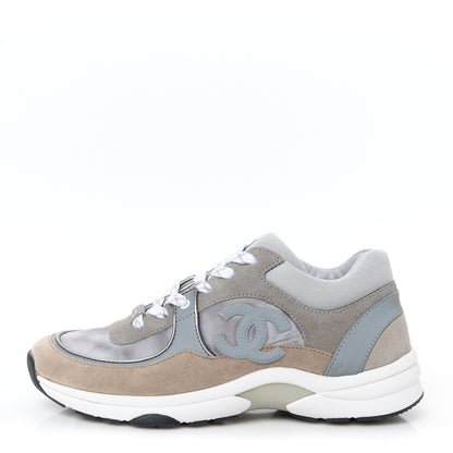 Chanel Fabric Suede Calfskin CC Sneakers 39 Grey Beige 1 of 10