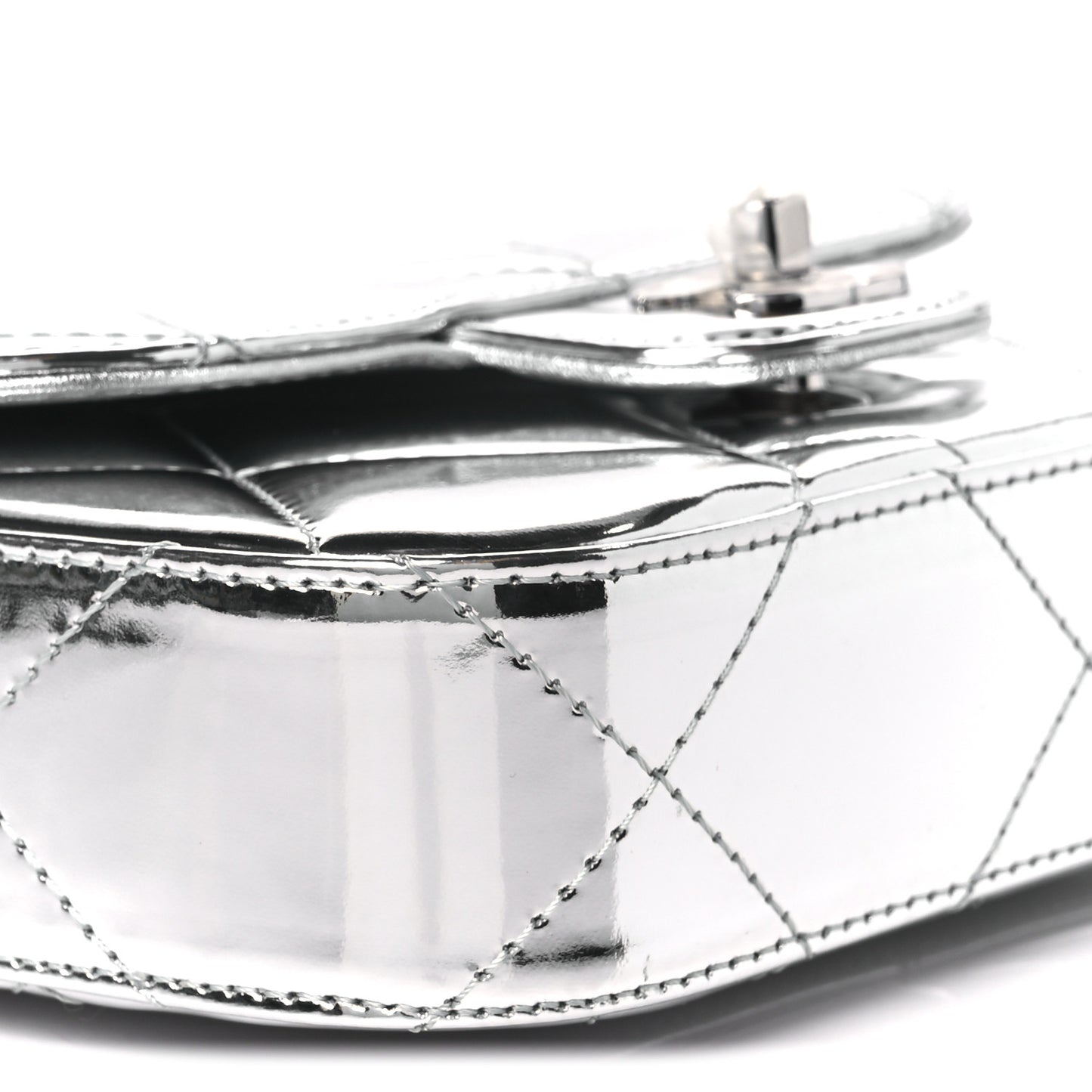 Mirror Calfskin Small Top Handle Clutch With Chain Silver