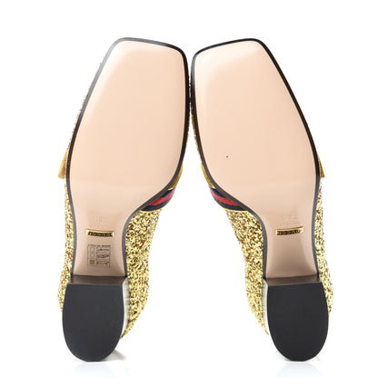 Gucci Glitter Nappa Web Peyton 75mm Loafer Pumps 38.5 Oro Vecchio 5 of 9